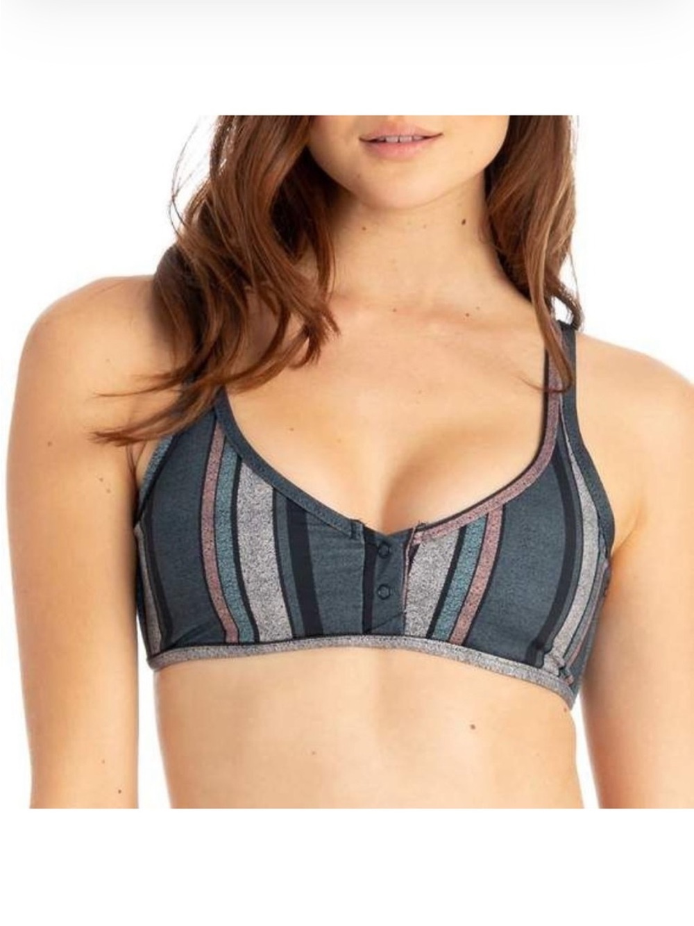 Tavik Marlowe Swim Top Striped Wire Bralette Slate Gray with Pink
Size Medium